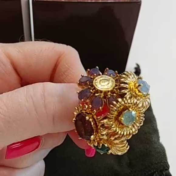 NWOT Coach Multi Stone Floral Cluster Cocktail Ring - Picture 16 of 16